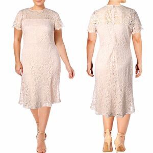 Lauren Ralph Lauren Women 10 Loki Evening Dress Belle Rose Pink Midi Lace NEW